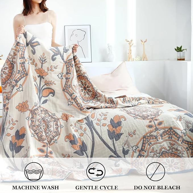 LUTBM Boho Throw Blanket for Bed 100% Cotton Ultra Soft Rustic Quilt Floral - Image 4