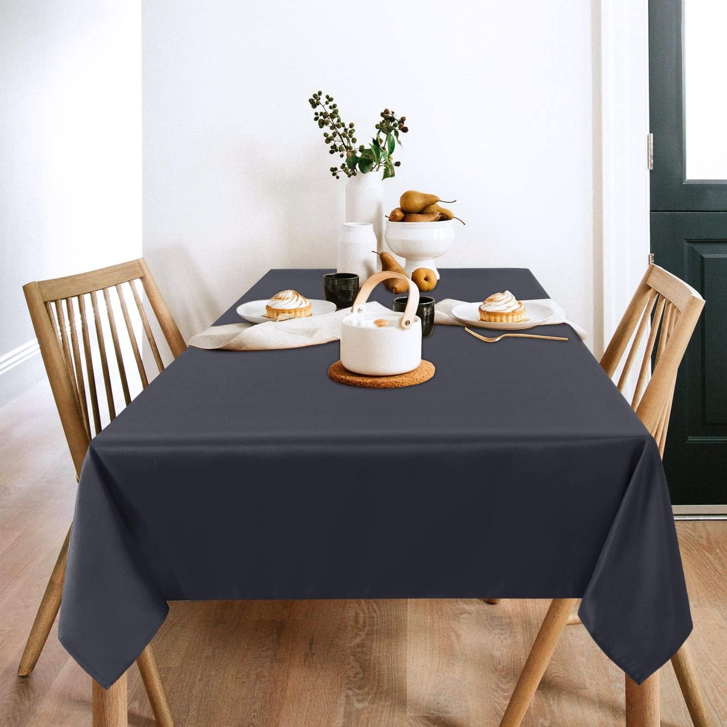 sancua 2 Pack Dark Grey Tablecloth 60 x 102 Inch, Rectangle 6 Feet Table Cloth - Stain and Wrinkle Resistant Washable Polyester Table Cover for Dining Tables, Buffet Parties and Camping