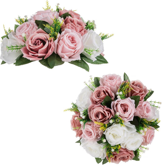 BLOSMON Dusty Rose Flowers Decoration: 2 Pcs Pink Artificial Flowers Balls for Wedding Dinning Table Centerpieces - Fake Silk Kissing Floral Arrangement for Home Party Event