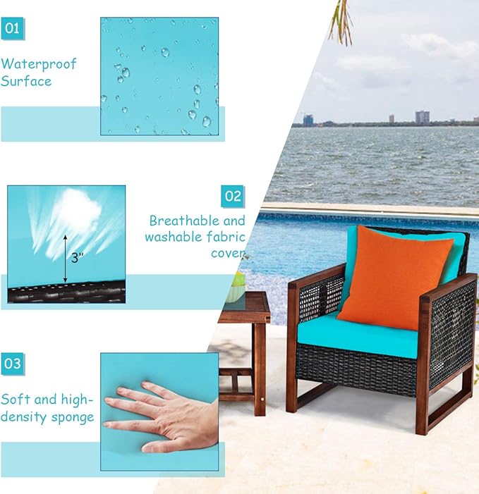 Tangkula 3 Pieces Patio Wicker Furniture Set, Rattan Outdoor Sofa Set - Image 8