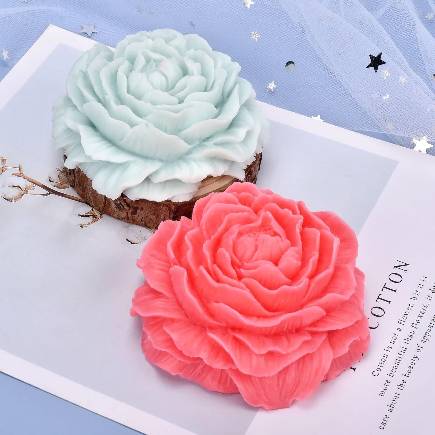 2 Pack Peony Flower Soap & Candle Mold - Silicone 3D Molds for Candy & Home Decor - Resin Casting & Making Molds