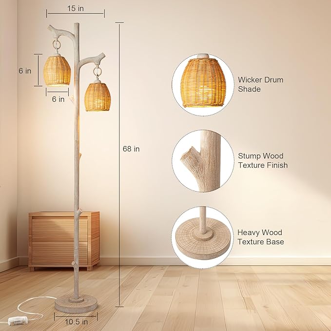 Scenekoy 68" High Farmhouse Rustic Country Cottage Floor Lamp Tree Trunk Faux - Image 7
