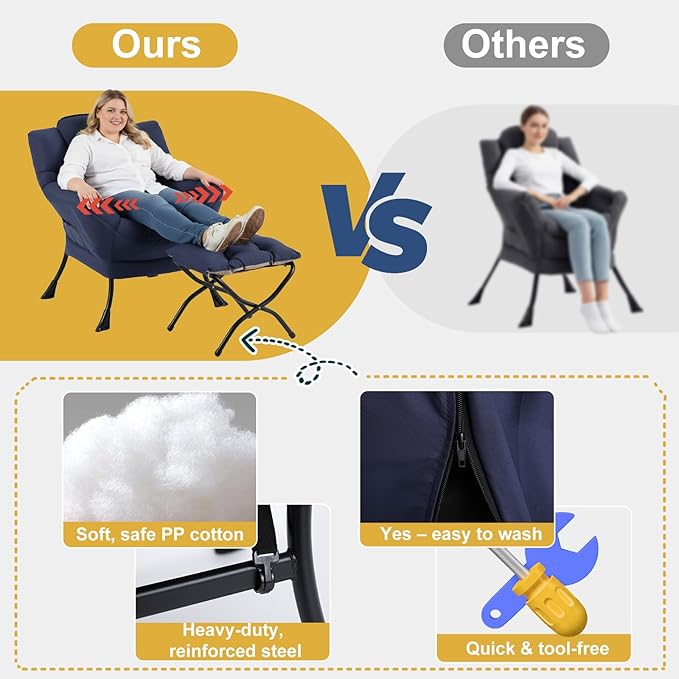 Lazy Chair with Ottoman, Large Accent Chair with Ottoman and a Throw Pillow - Image 9