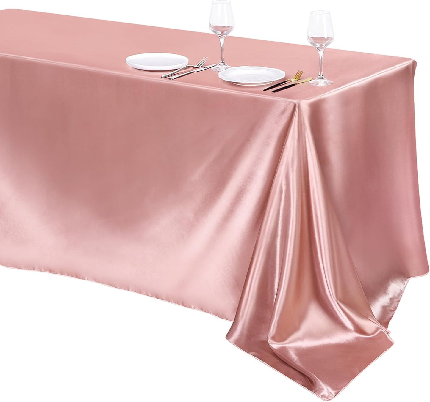 TURSTIN 1 Pack Rose Gold Satin Tablecloth 102 x 58 Inch Overlay Satin Table Cover Rectangle Bright Silk Tablecloth Smooth Fabric Table Decoration for Wedding Banquet Party Events
