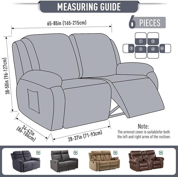 TAOCOCO Recliner Loveseat Slipcover, 6 Pieces Dual Recliner Sofa Covers - Image 4