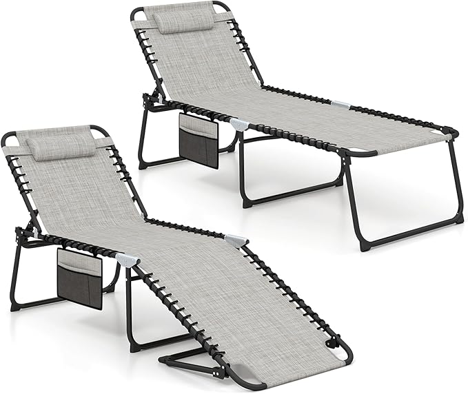 GYMAX Lounge Chair for Outside, 440lbs 27” Oversize Folding Beach Tanning by GYMAX