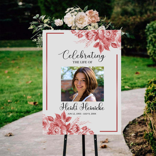 Celebrating The Life Sign Pink And White Floral In Loving Memory Blush Flower Life Celebration Sign Memorial Service Funeral, Obituary Memorial Service, Funeral program