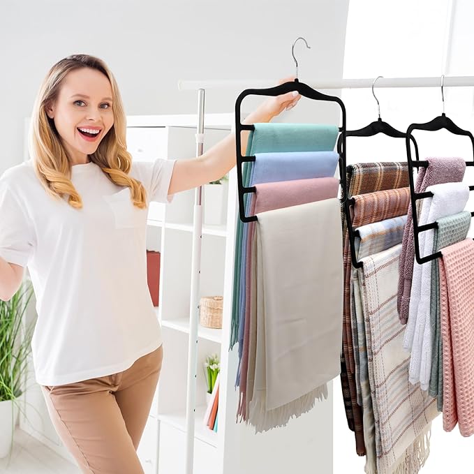 Closet Organizers and Storage, 2 Pack Pants-Hanger-Space-Saving, Velvet Clothes - Image 3