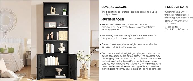Bookshelf, 6-Tier Floor Bookcase - Image 9