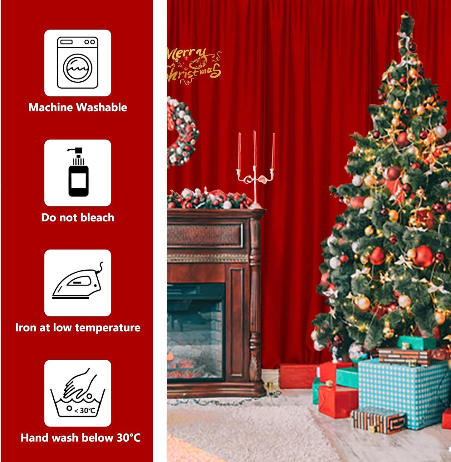 10ft x 8ft Red Backdrop Curtains for Party Valentine's Day Arch Stage Wedding Ceremony Curtains Fabric Photography Backdrop for Baby Showers Rod Pocket Home Decoration, 5ft x 8ft, 2 Panels