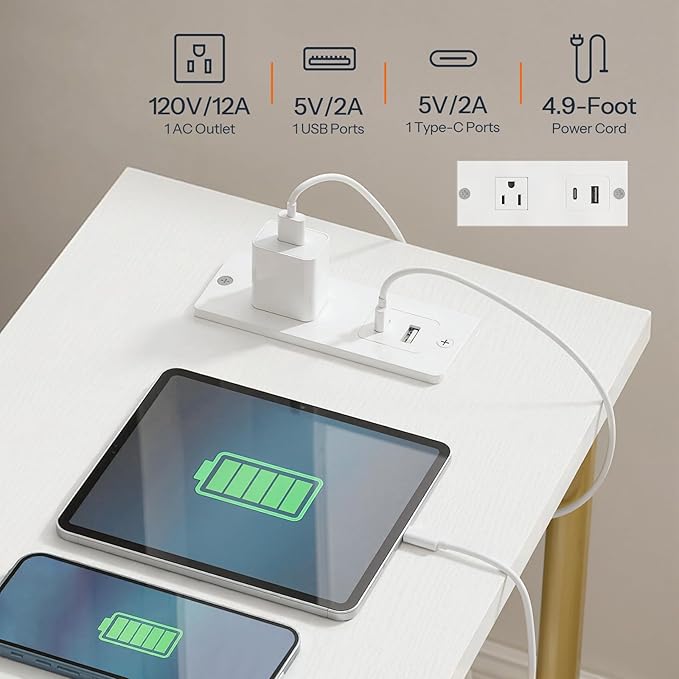 HOOBRO Side Table with Charging Station, End Table with USB Port and Outlet - Image 6