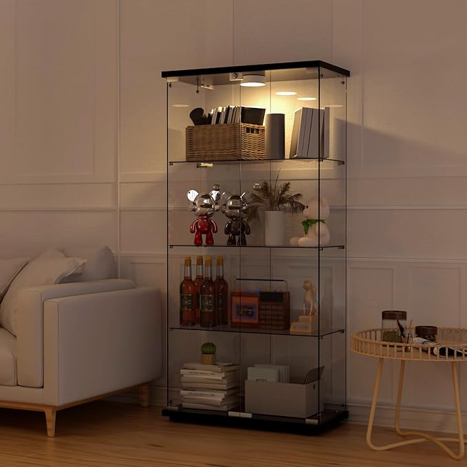 Display Cabinet with Light, Glass Door and Lock, 4-Shelf Fast Installation in - Image 4