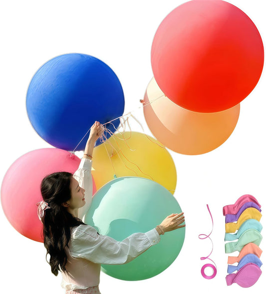 Giant Heavy-Duty 36-Inch Balloons - Latex/Vinyl Material, Rainbow/Multicolor/Soft Color Scheme, 10-Pack Bulk Round Water Balloons, Ideal for Parties, Weddings, and Outdoor Decorations