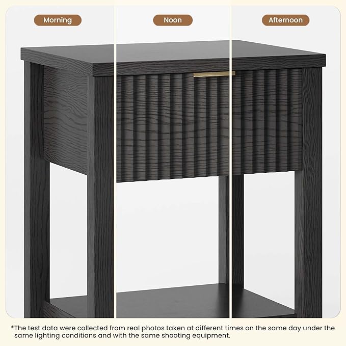 Fluted Night Stand with Golden Handle, Bedside Table with Storage Shelf - Image 5