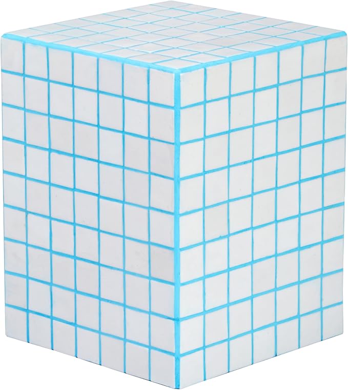 JONATHAN Y Callista 18-Inch White/Neon Blue Modern Ceramic Tiled Cube Side Table by JONATHANY