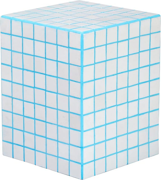 JONATHAN Y Callista 18-Inch White/Neon Blue Modern Ceramic Tiled Cube Side Table by JONATHANY
