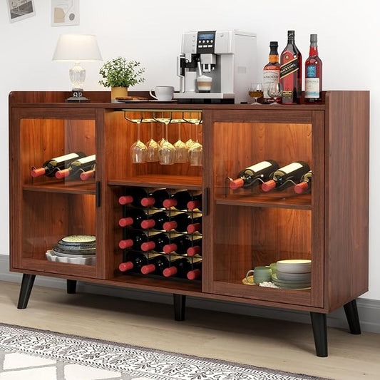 Loomie Wine Bar Cabinet with LED Light, Home Coffee Cabinet with Wine Rack and by LOOMIEDirect