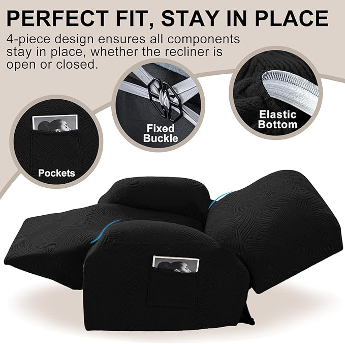 Recliner Chair Covers, 4-Piece Stretch Geometric Strokes Jacquard Reclining - Image 4