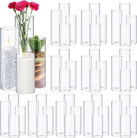Sawysine 48 Pcs Glass Cylinder Vases 2.5''/2.95''/3.9'' Diameter Clear Flowers Vase Hurricane Floating Candles Holders for Table Centerpieces (2.95 x 6 in,2.95 x 8 in,2.95 x 10 in,2.95 x 12 in)