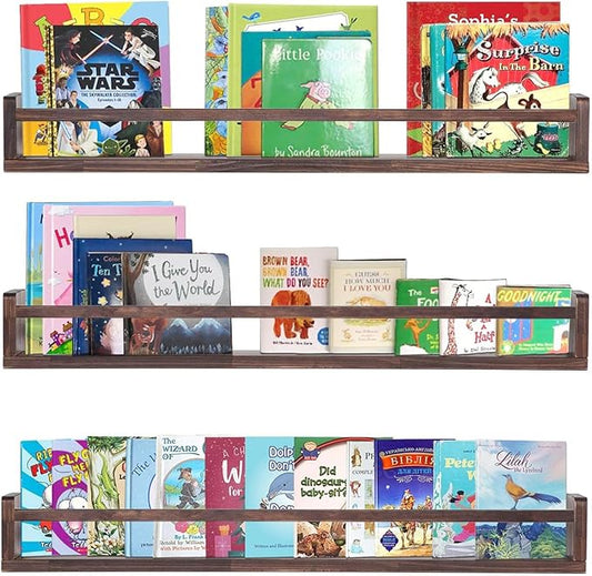 AZSKY Nursery Book Shelves Deep Walnut Wall Mount Floating Book Shelf by AZSKYMakeyourlifebetter