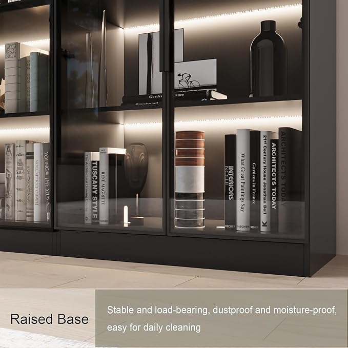 Mekminop Bookcase with Glass Doors and RGB Led Lights, Combination Display - Image 6