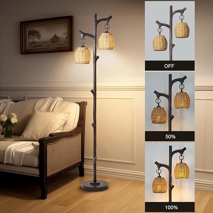 Scenekoy 68" High Farmhouse Rustic Country Cottage Floor Lamp Tree Trunk Faux - Image 3