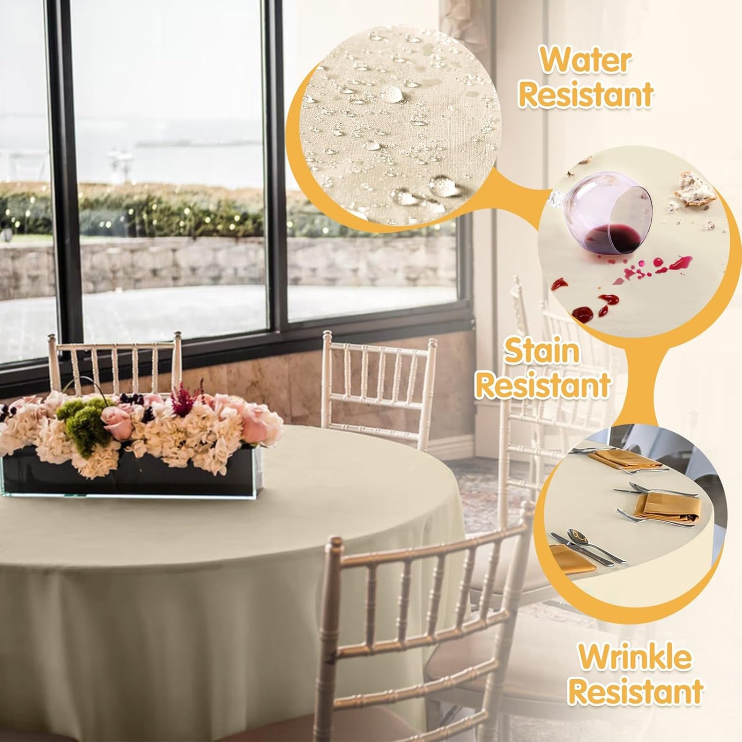 BRILLMAX 6 Pack Beige Round Tablecloths 90 Inch - Circle Bulk Linen Polyester Fabric Washable Table Cloth Cover for Wedding Reception Banquet Birthday Party Buffet Restaurant