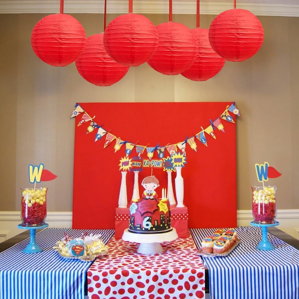 BEISHIDA 8-Inch Red Round Paper Lanterns Decorative Hanging Asia Chinese Japanese Paper Lanterns Lamp for Birthday Wedding Baby Bridal Shower Christmas Home Decor Party Decoration（6 Packs）