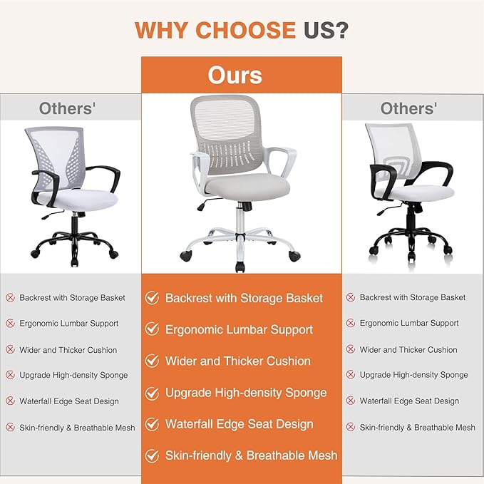 Sweetcrispy Ergonomic Mid-Back Mesh Home Office Desk Chair - Image 10