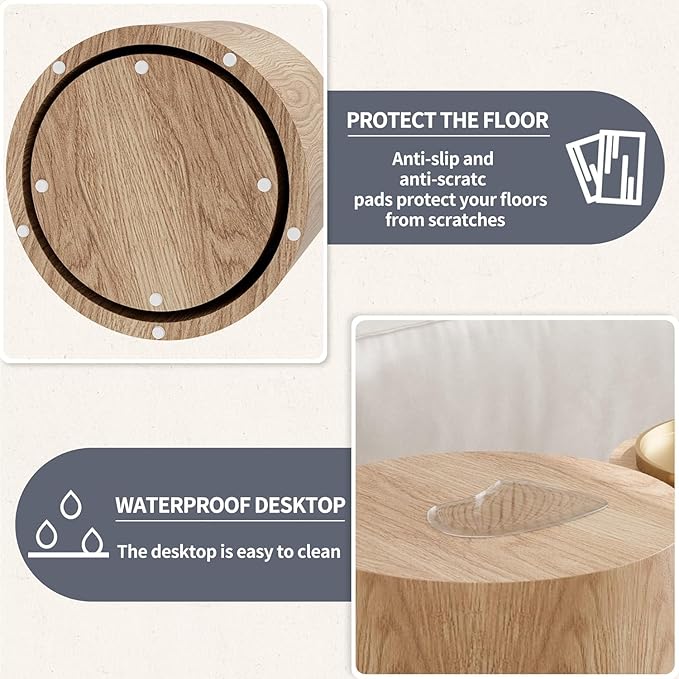 Small Round Coffee Table Nesting End Table Set of 2, Wood Side Circle Accent - Image 4