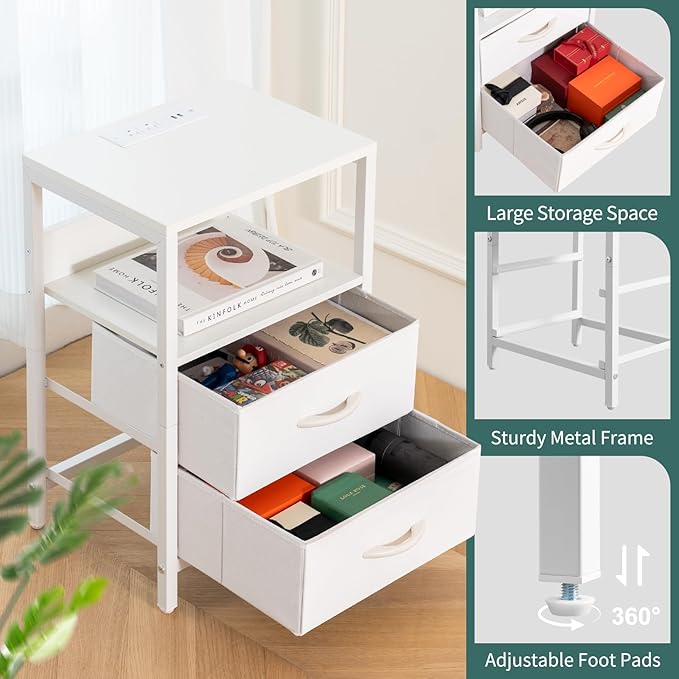 Yoobure Nightstand with Charging Station, Small Night Stand with Fabric Drawers - Image 8