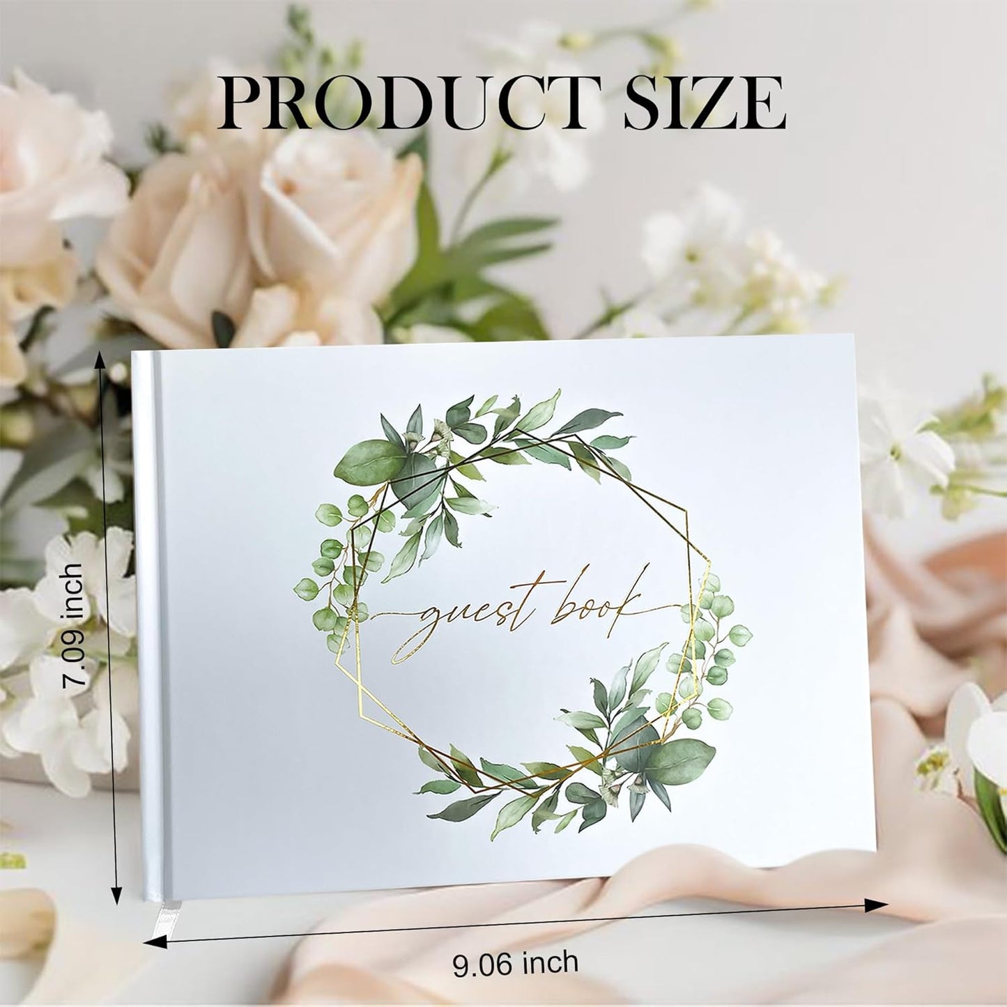 Mr&MrsGifts Elegant Wedding Guest Book Wedding Reception Hard Cover Guest Sign in Book for Bridal and Baby Shower(Garland)