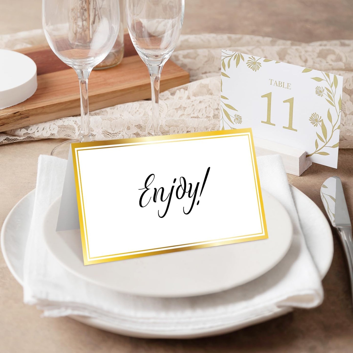 25 Premium Place Cards for Table Seating, Wedding Name Place Card with Gold Border, Tent Cards for Birthday Bridal Shower Baby Shower Reception Dinner Party Decorations -A19