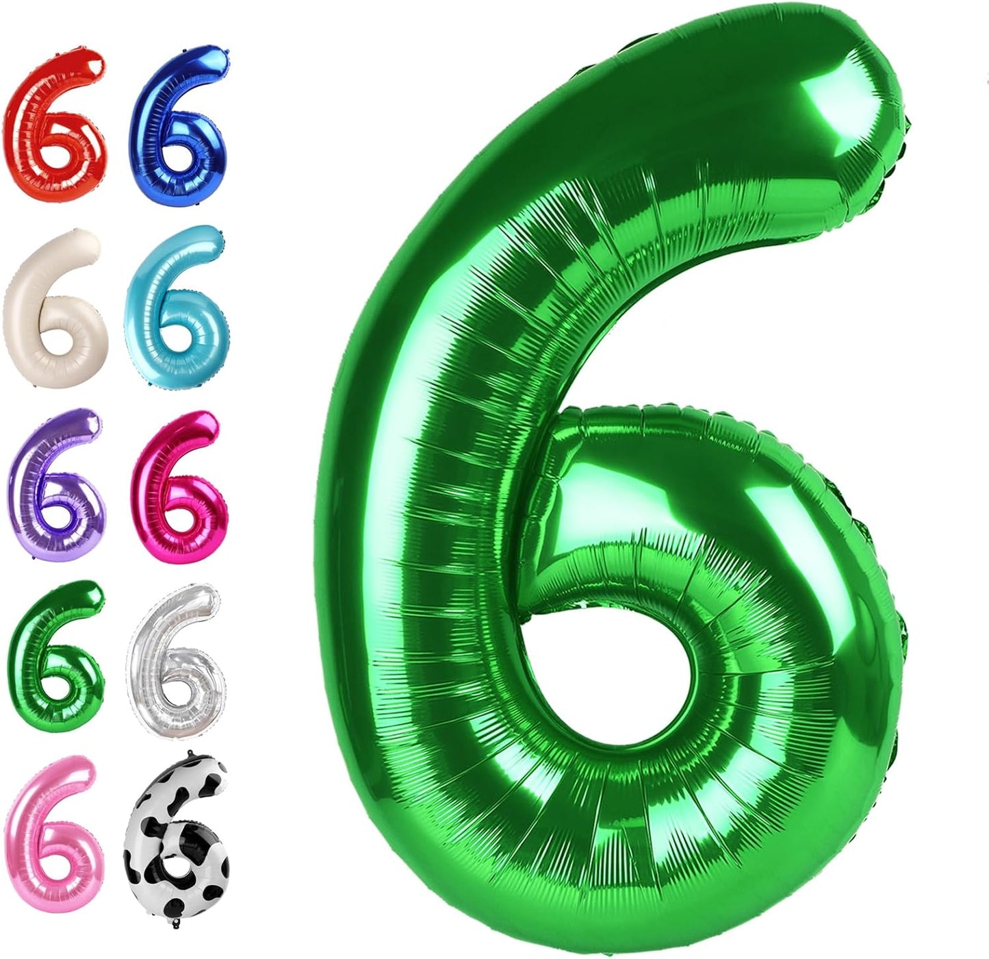 40 Inch Green Mylar Foil Number 6 Birthday Balloon, Digital Balloons for 6 16 Boy Girl Party Decorations Supplies, Big Helium Balloon Numbers for 26 36 46 60 Men Women Anniversary
