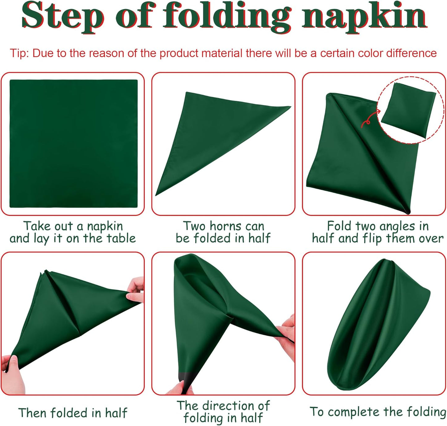 Aneco 12 Pieces Christmas Satin Napkins Soft Dinner Napkins Square Weddings Table Napkins 17 x 17 Inches for Christmas Xmas Party Restaurant Weddings Dinner Decoration (Red, Dark Green)