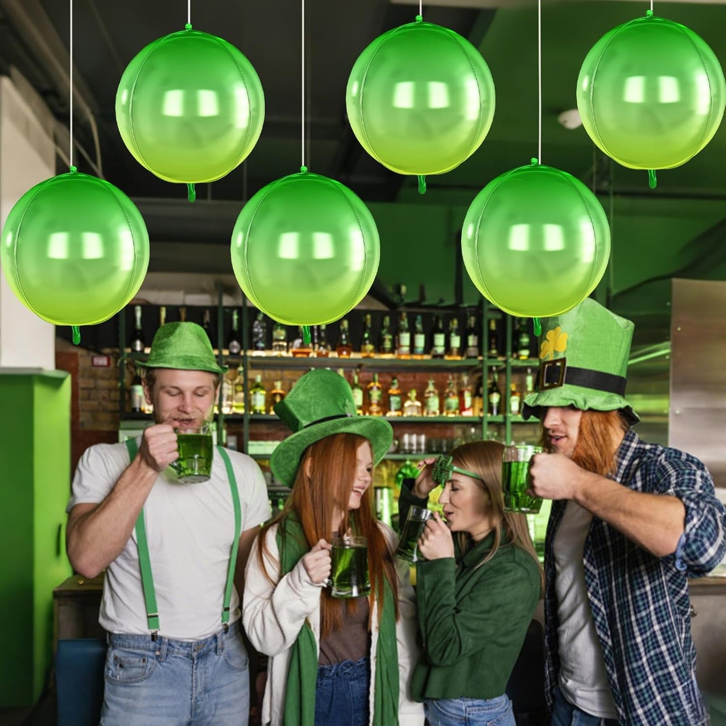 6Pcs Gradient Green Round Foil Balloons,Giant 4D Round Ball Balloon,22 Inch Green Balloons for Birthday Wedding Graduation Prom Party Decorations