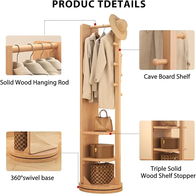 WoodsWhisper Full Length Mirror Coat Rack Solid Wood Floor Mirror 70"x16" Full - Image 6