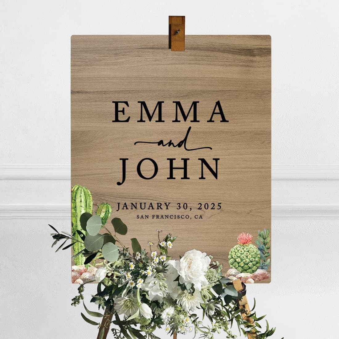 Andaz Press Large Wooden Welcome Sign for Wedding, Rustic Welcome Sign 16" x 20" Custom Names Desert Chic Cactus Wedding Signage English Oak MDF Wood Finish Wedding Reception Indoor Outdoor Signs