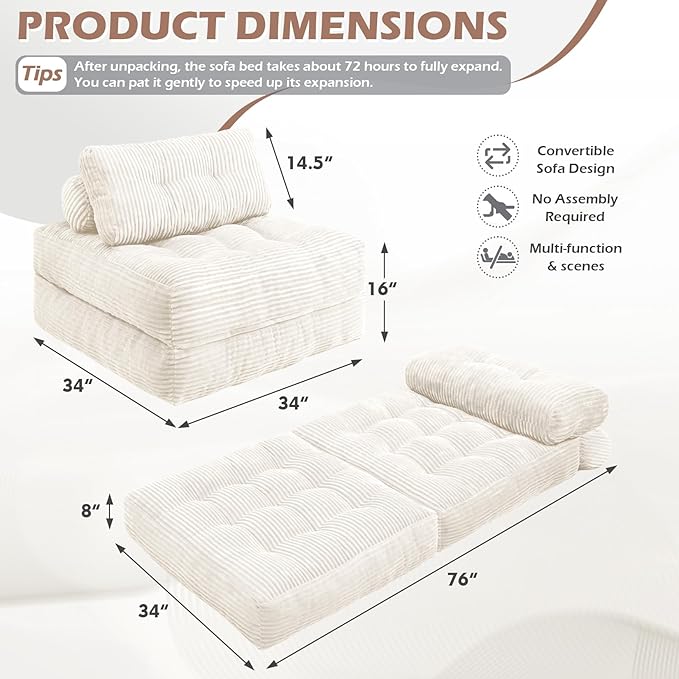 Folding Sofa Bed, Convertible Sleeper Chair - Image 2