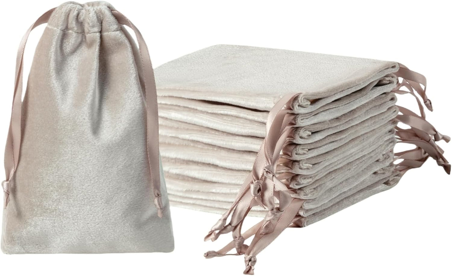 QIANF 12pcs Light Champagne Velvet Drawstring Bags 4x6 inches Glossy Small Velvet Cloth Gift Bags Jewelry Pouches for Storage Wedding Party Favor Christmas