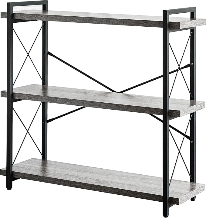 HCHQHS Bookshelf, 3-Tier Industrial Bookcase, Rustic Open Book Shelf, by HCHQHS