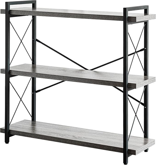 HCHQHS Bookshelf, 3-Tier Industrial Bookcase, Rustic Open Book Shelf, by HCHQHS