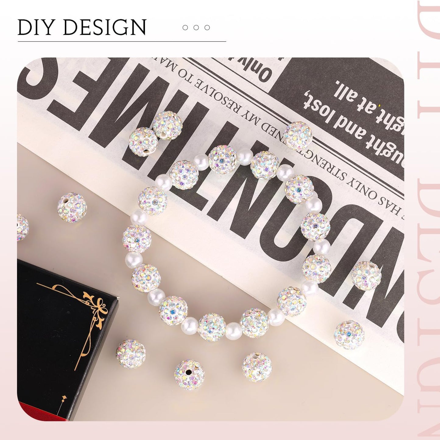 150 pcs 10mm Rhinestone Beads for Jewelry Making, Crystal AB Shiny Round Shamballa Disco Beads Bulk, Sparkle Crystal Clay Christmas for Bracelet Baseball Necklace Earring Crafting and DIY