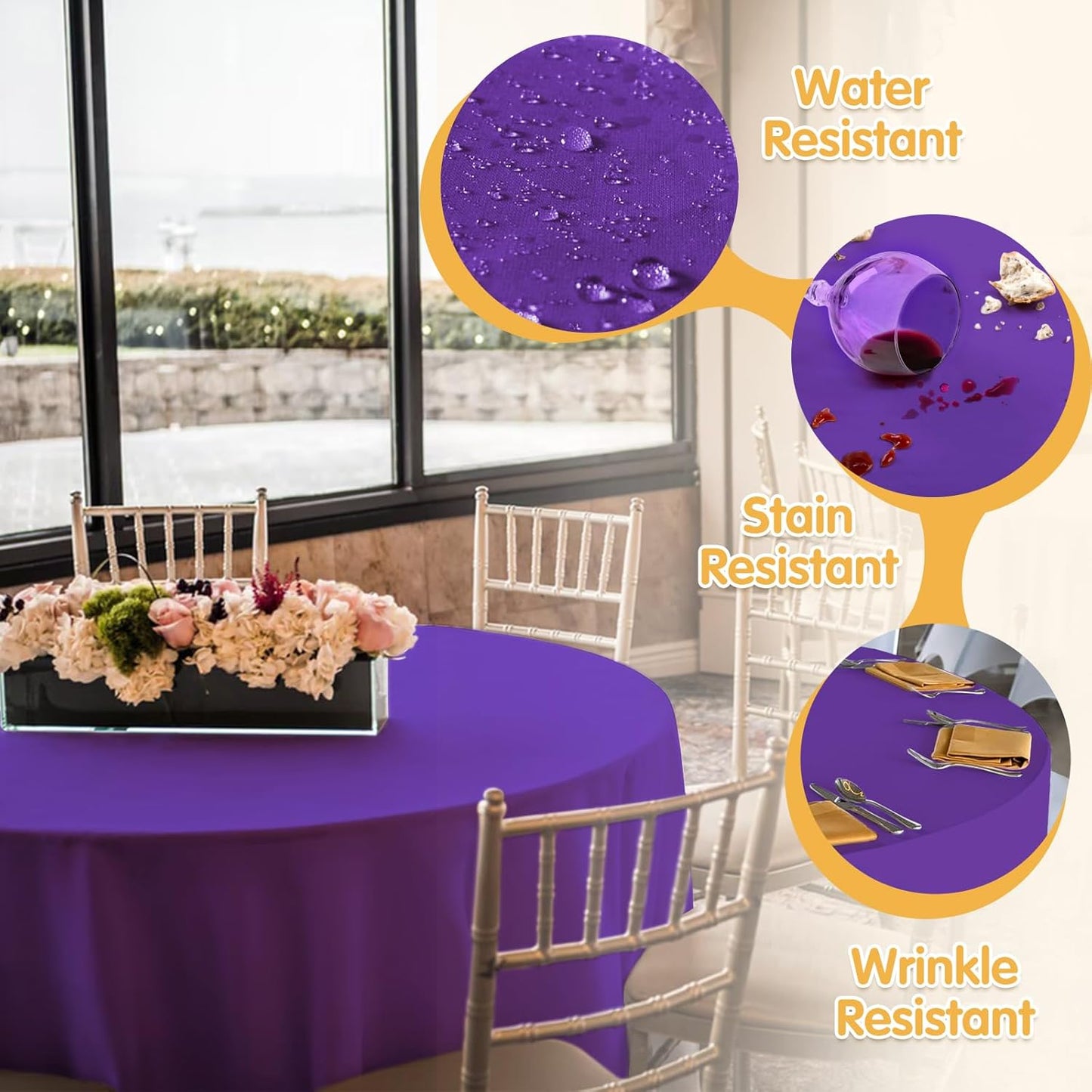 BRILLMAX 8 Pack Purple Round Tablecloths 90 Inch - Circle Bulk Linen Polyester Fabric Washable Table Cloth Cover for Wedding Reception Banquet Birthday Party Buffet Restaurant