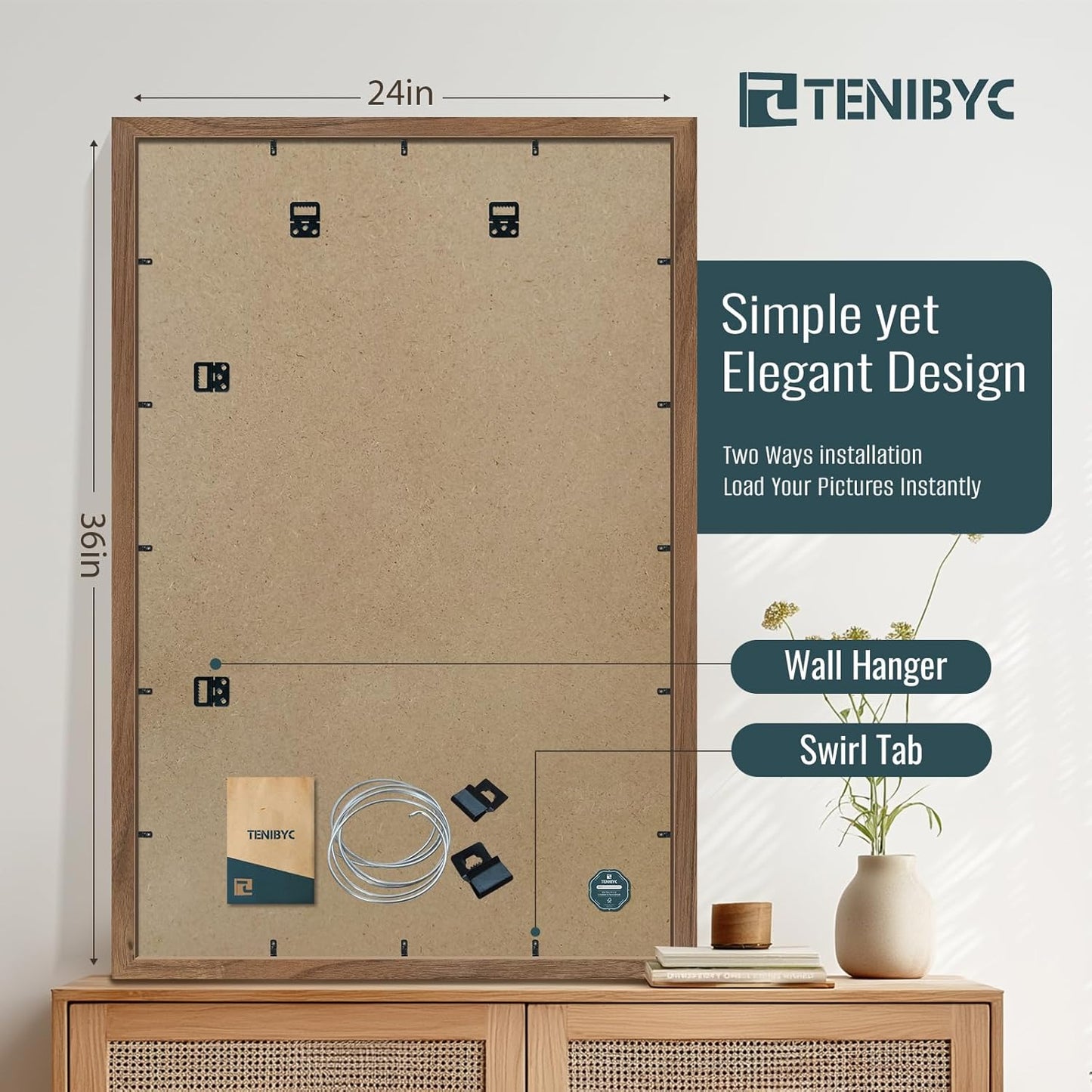 24x36 Poster Frame 4 Pack, Brown Walnut Wood Picture Frame, Suitable for Photos, Puzzles, Paintings & Maps, Wall Hanging