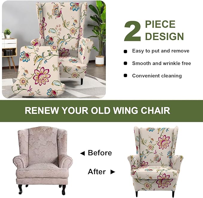 HAOYONG Wing Chair Slipcovers Printed Wingback Chair Covers 2 Pieces Wingback - Image 7