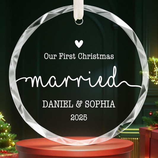 Personalized Wedding Gifts for Couples 2025, Bridal Shower Ideas for Her, Newlywed, Custom First Christmas Married Ornament, Customized Hanging Christmas Tree Ornament 2025
