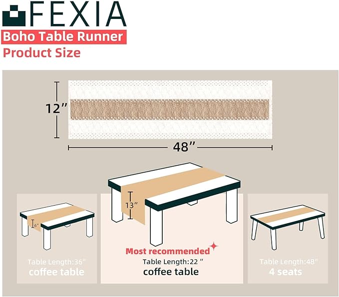 FEXIA Boho Table Runner for Thanksgiving Home Decor 48 Inches Long Farmhouse - Image 2