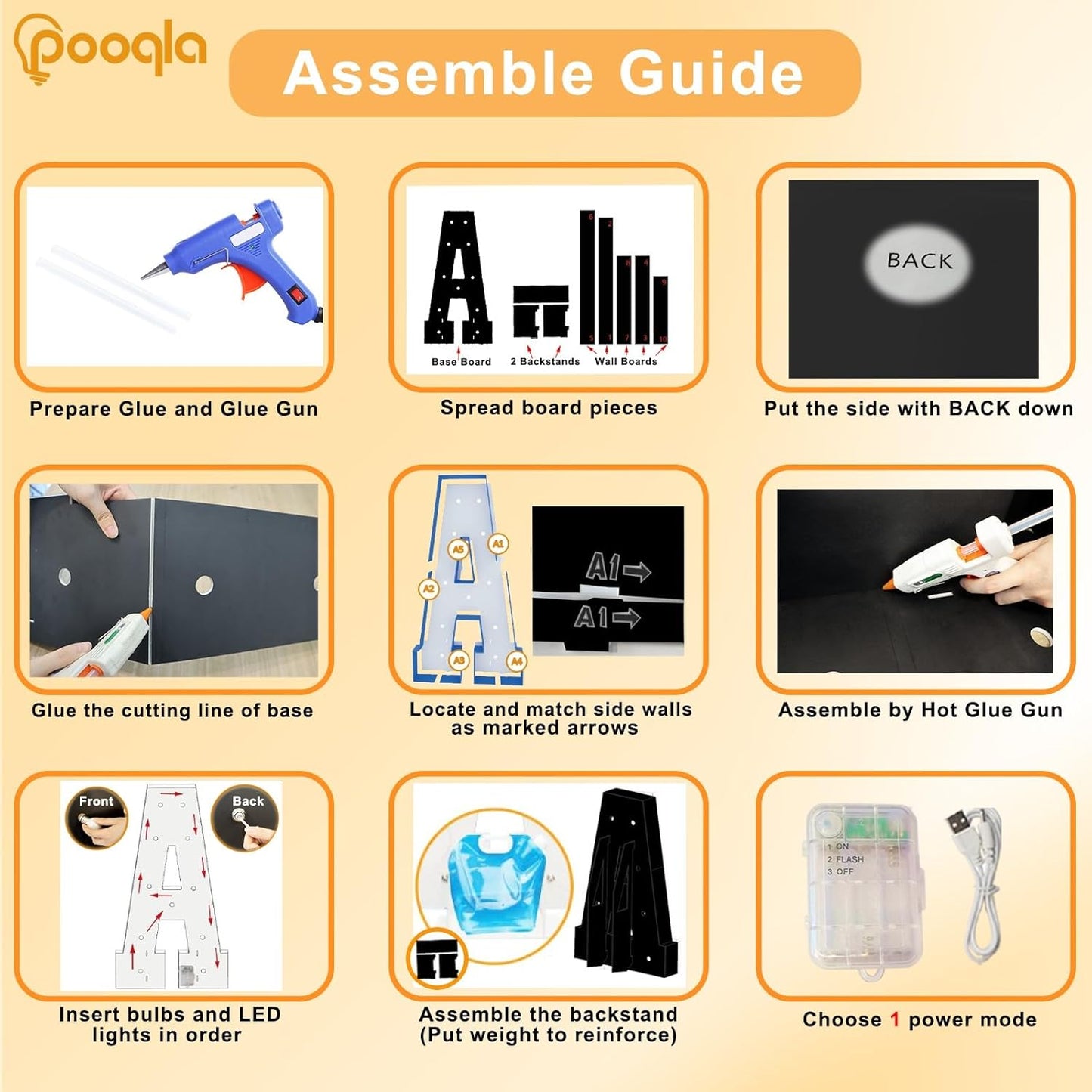 Pooqla 4 FT Marquee Light Up Letters, Giant Sign Black Marquee Letter Lights, 4 Feet Tall Big Mosaic Letters for Balloons Birthday Party Anniversary Wedding Decorations, Warm White A