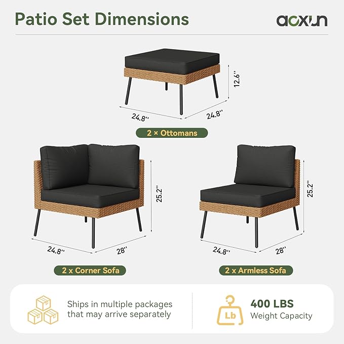 Aoxun 6 Piece Patio Furniture Set, 6 Seats Outdoor Sectional Sofas - Image 7